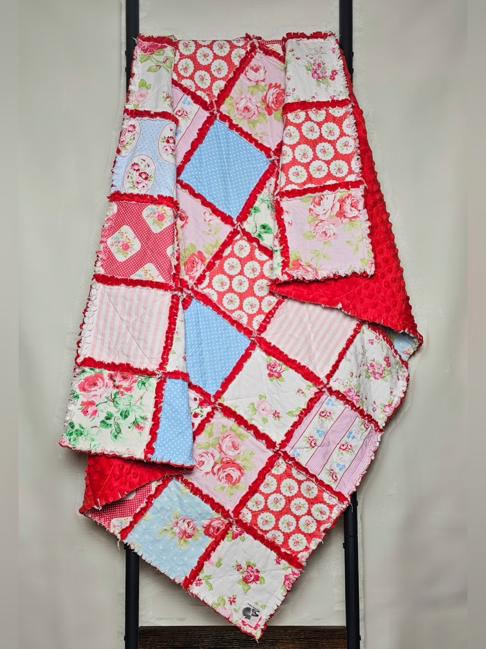 Handmade Floral Rag Quilt: Shabby Chic Baby Crib Blanket